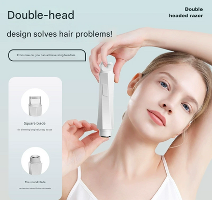 2-in-1 Women's Electric Body Shaver & Facial Trimmer - IPX7 Waterproof, Dual Head with Ceramic Blades, USB Rechargeable(White)