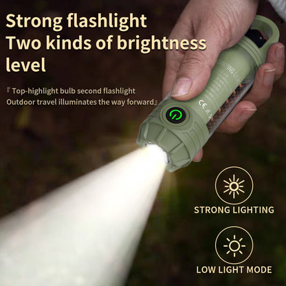 Tri-Color Portable Camping Lantern & Flashlight - Rechargeable, 360°Ambient Light & Hook Design(green)
