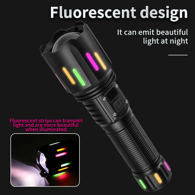 30W High Brightness LED Flashlight with Digital Display & Fluorescent Design - USB Rechargeable, 800-1200M Range(black+One 26650 battery)