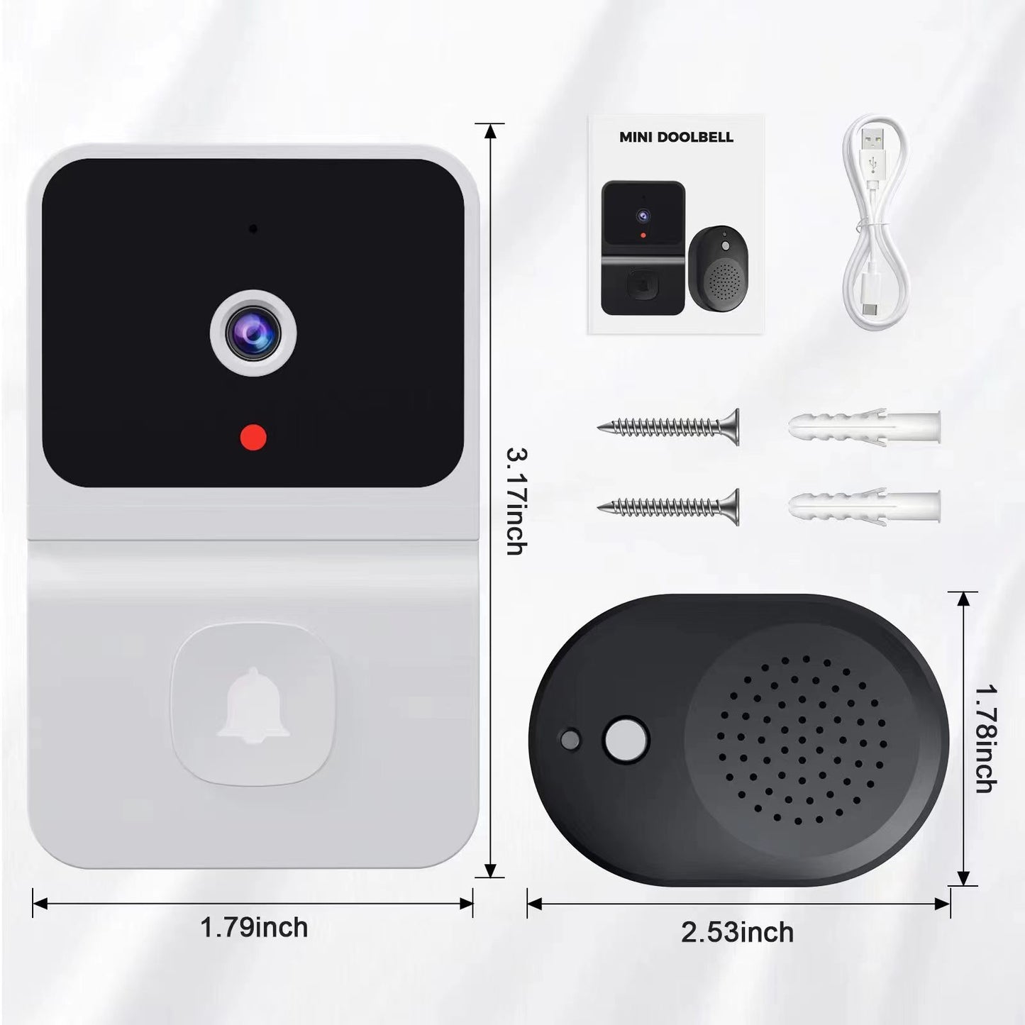 Mini Smart Video Doorbell - 480P Wide-Angle Lens, Two-Way Audio & Night Vision(white)