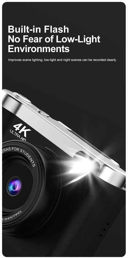 4K Ultra HD Digital Camera - 75MP, 2.8-inch Rotatable Screen, Auto Focus & Built-in Flash(white)
