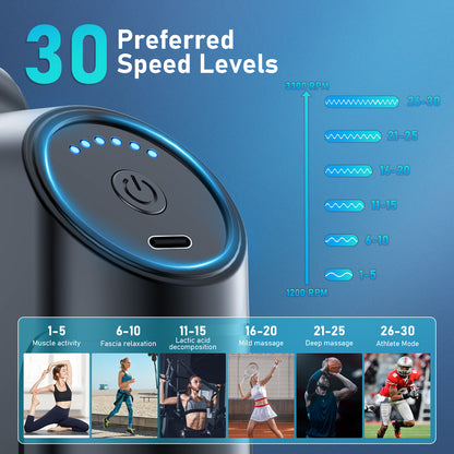 Professional Deep Tissue Percussion Massage Gun - 30 Speeds, 6 Heads & LCD Touch Screen(black)