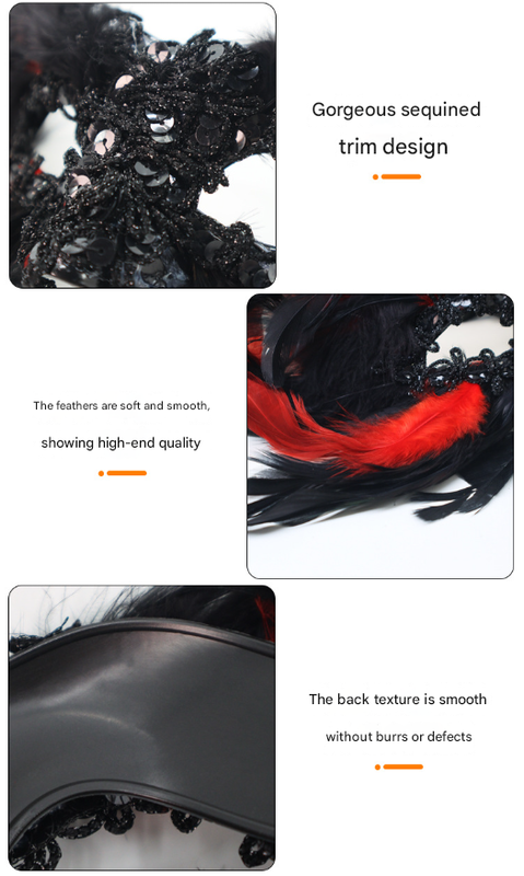 Red and Black Mysterious Gothic Feather Masquerade Mask - Black Angel Wing Venetian Party Costume