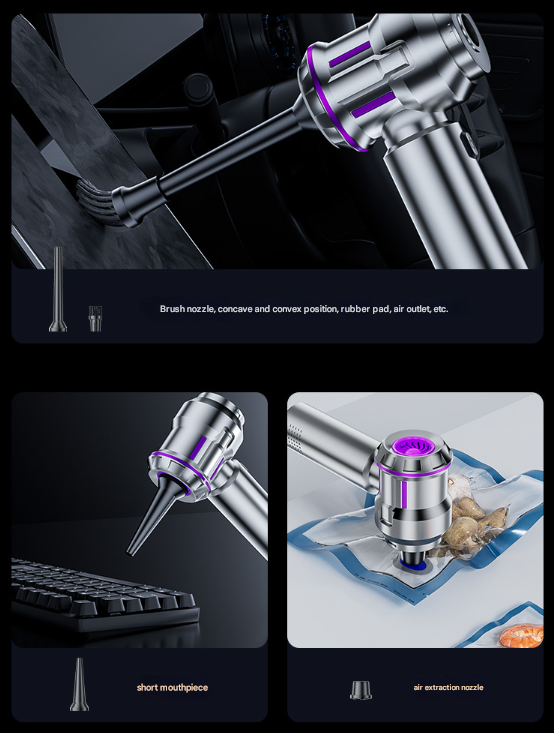 Silver and Purple 4-in-1 Cordless Handheld Vacuum Cleaner - Powerful 16KPa Suction with Brushless Motor, Blower & Air Pump