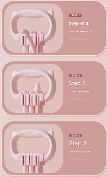 Green Adjustable Resistance Chest Expander with 6 Levels - Cute Cat Ear Puller for Full Body Workout