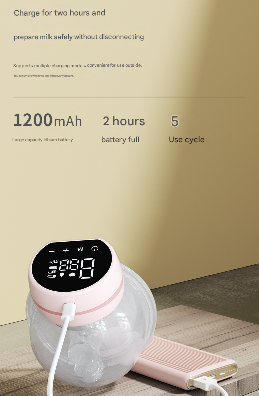 Pink Hands-Free Wearable Electric Breast Pump - Portable, Quiet & Rechargeable with LED Display