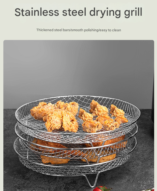 Silver 3-Pack Stackable Air fryer Racks - Food Grade Stainless Steel Multi-Layer Dehydrator & Crisper Tray Accessory