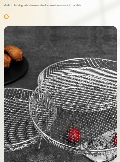 Silver 3-Pack Stackable Air fryer Racks - Food Grade Stainless Steel Multi-Layer Dehydrator & Crisper Tray Accessory