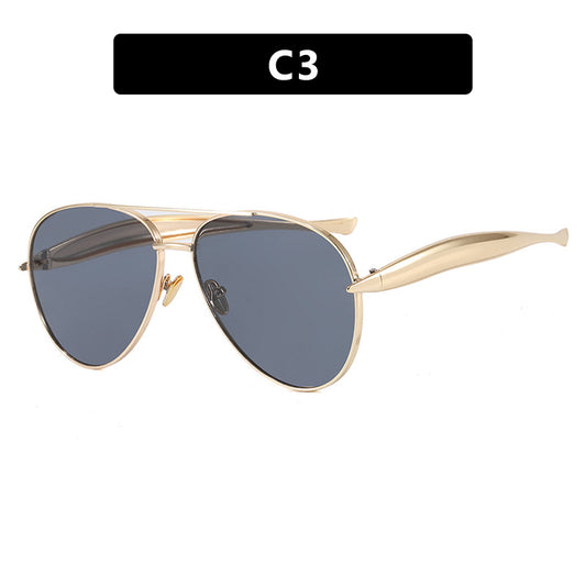 Style C3 Gold Frame Grey Lenses Chic Oversized Aviator Sunglasses - Retro Metal Frame with UV400 Protection for Women