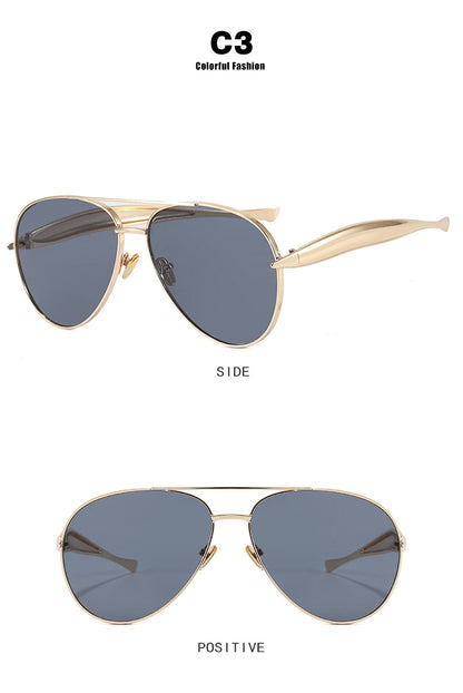 Style C3 Gold Frame Grey Lenses Chic Oversized Aviator Sunglasses - Retro Metal Frame with UV400 Protection for Women