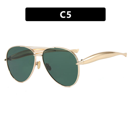 Style C5 Gold Frame Green Lenses Chic Oversized Aviator Sunglasses - Retro Metal Frame with UV400 Protection for Women