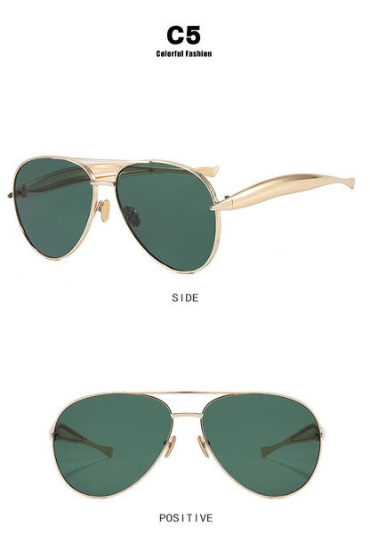 Style C5 Gold Frame Green Lenses Chic Oversized Aviator Sunglasses - Retro Metal Frame with UV400 Protection for Women