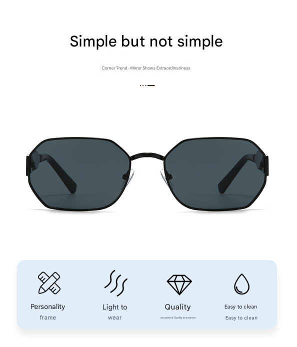 Black Frame and Black Grey Lenses Modern Retro Geometric Sunglasses - Chic Metal Frame with UV400 Lenses and Black PU Leather Protective Case