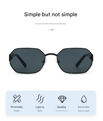 Gold Frame and Pink Grey Lenses Modern Retro Geometric Sunglasses - Chic Metal Frame with UV400 Lenses and Black PU Leather Protective Case