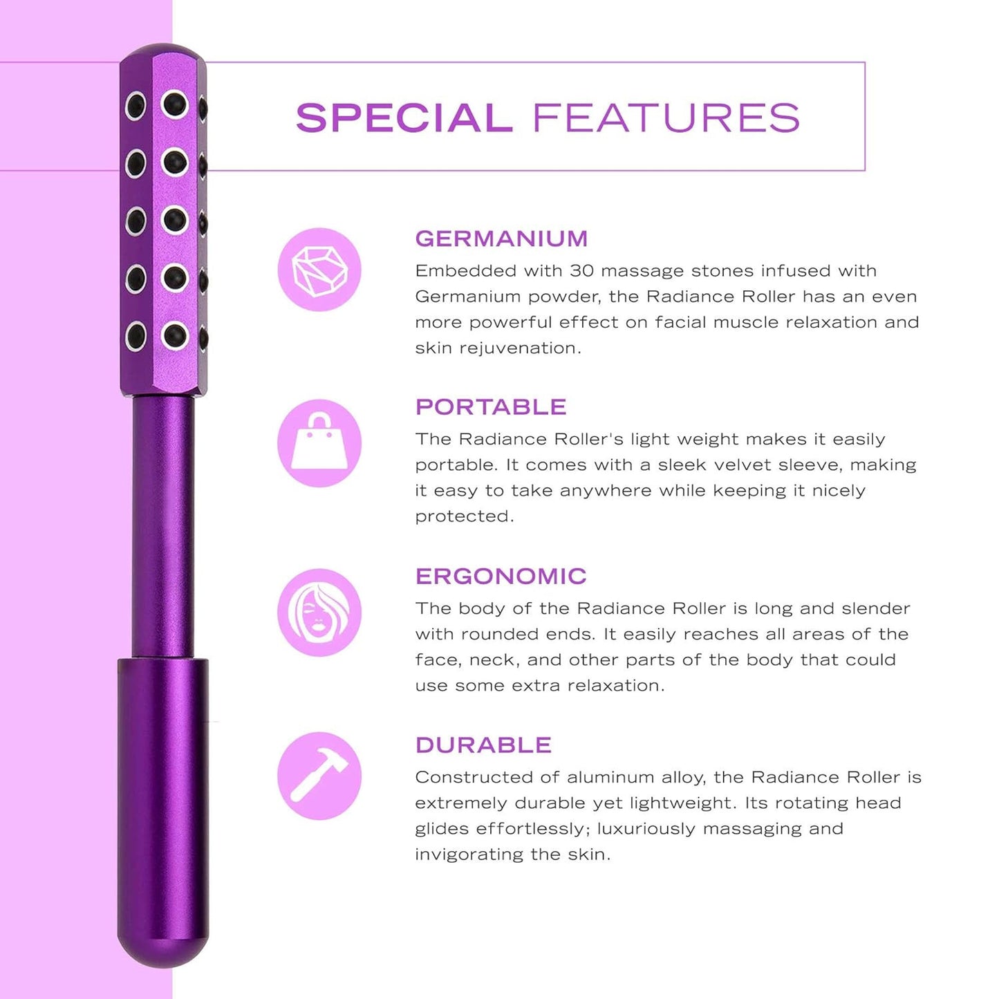 Black Germanium Stone Facial Roller - Uplifting & Sculpting Beauty Massager for Face and Body