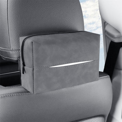 Grey 2-Pack  Luxury Faux Suede Car Tissue Box - Visor Clip & Strap for Armrest or Seat Back