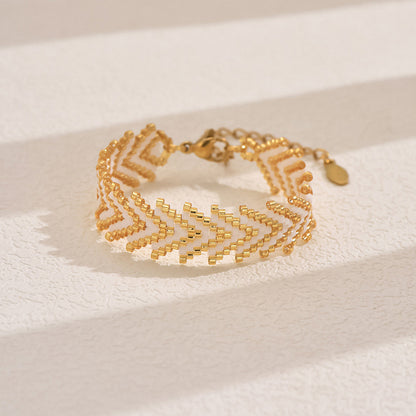 Gold-white Miyuki Beaded Bohemian Rainbow Arrow Handmade Stainless Steel Bracelet