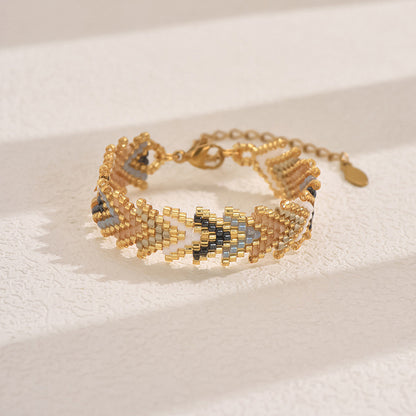 Gold-grey Miyuki Beaded Bohemian Rainbow Arrow Handmade Stainless Steel Bracelet