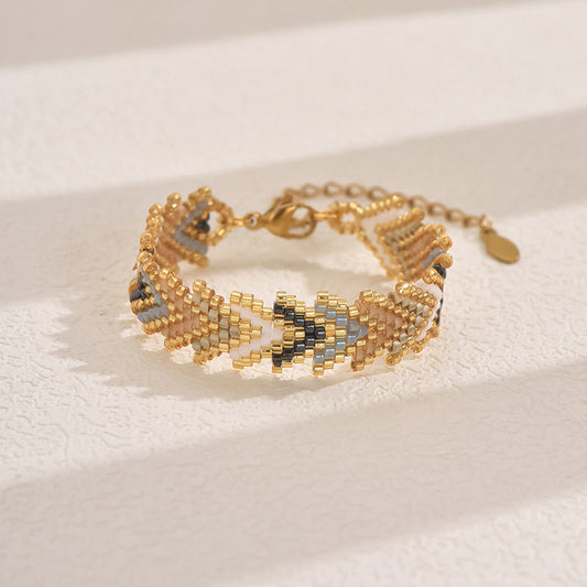 Gold-grey Miyuki Beaded Bohemian Rainbow Arrow Handmade Stainless Steel Bracelet