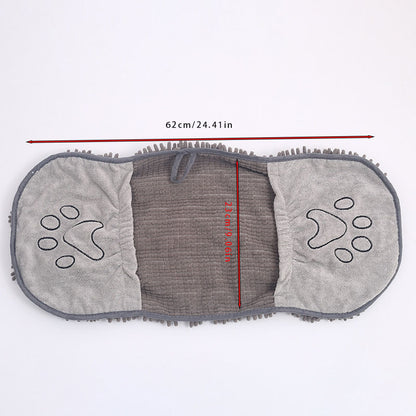 Grey Super Absorbent Pet Drying Towel with Hand Pockets Soft Chenille Microfiber Dog Bath Towel Quick Dry for Cats and Dogs after Grooming or Beach