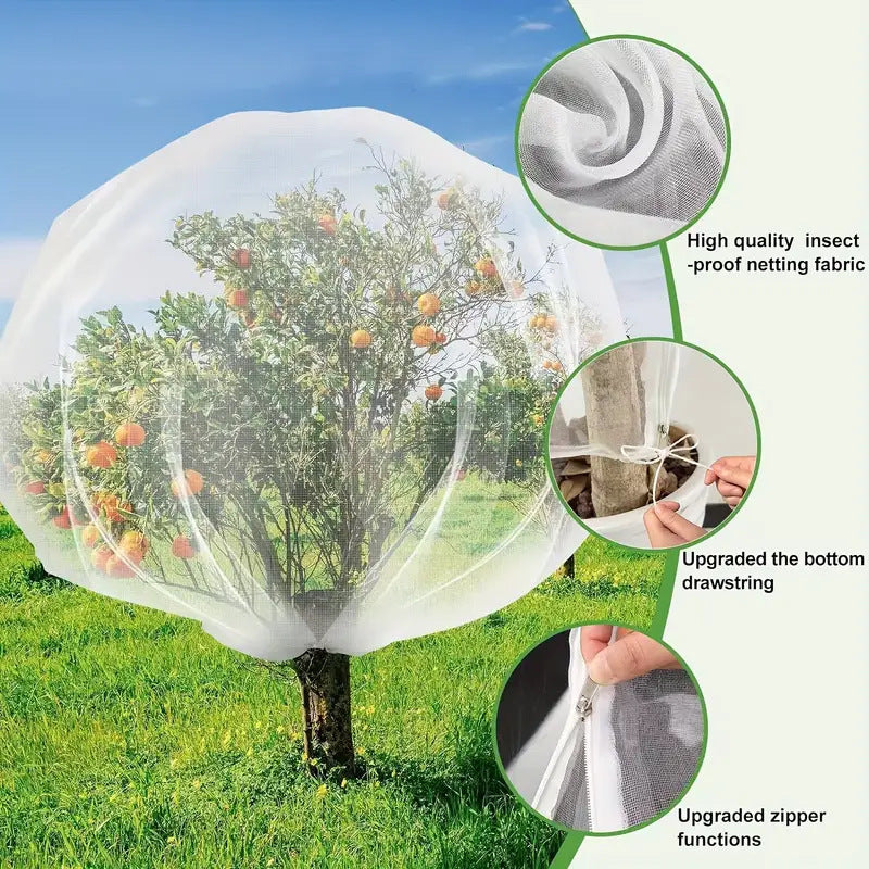 2m x 2.4m Garden Plant Protection Net Cover with Zipper and Drawstring Fruit Tree Mesh Barrier Bag against Birds Insects Frost and Sun