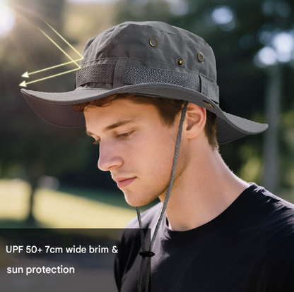 Khaki Foldable Wide Brim Sun Hat Unisex Bucket Safari Cap Adjustable 56-60cm for Fishing Hiking Camping and Outdoor Travel