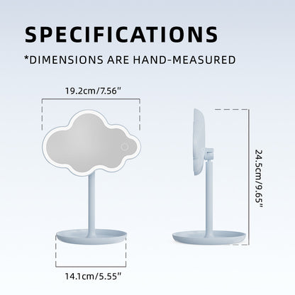 White Cute Cloud Shaped LED Makeup Mirror Desktop Vanity Light with Storage Tray 360 Rotation Cordless Cosmetic Beauty Tool