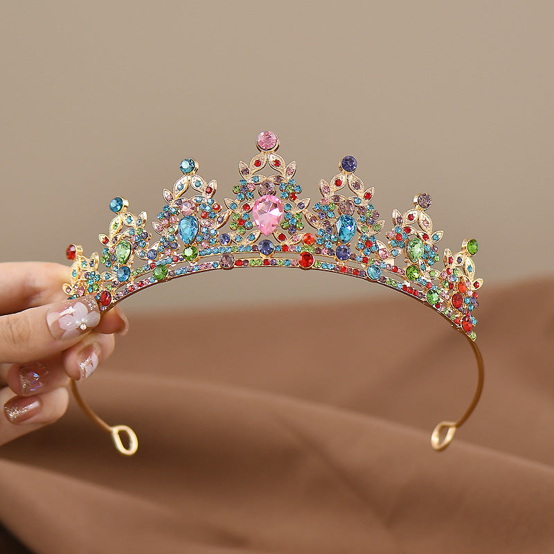 Multicolor Girls Princess Tiara Crown Crystal Rhinestone Headpiece 14cm Diameter for Birthday Party Dance Performance and Flower Girls Elegant Hair Accessory