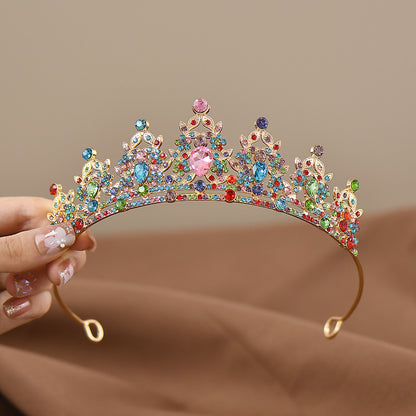 Multicolor Girls Princess Tiara Crown Crystal Rhinestone Headpiece 14cm Diameter for Birthday Party Dance Performance and Flower Girls Elegant Hair Accessory
