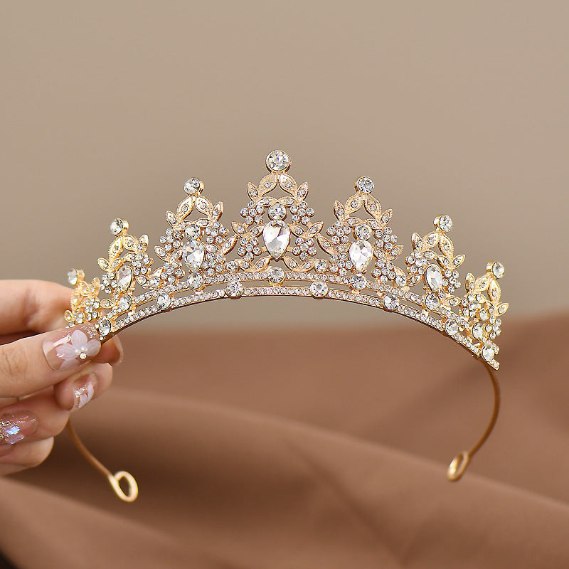 Golden-white Girls Princess Tiara Crown Crystal Rhinestone Headpiece 14cm Diameter for Birthday Party Dance Performance and Flower Girls Elegant Hair Accessory