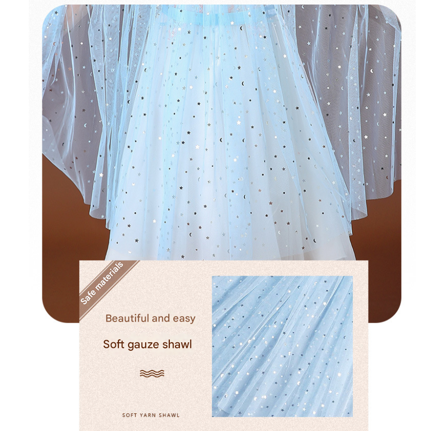 Pink Girls Rainbow Princess Costume Cape Set with Tiara Wand Gloves and Jewellery Sequin Star Tulle Cloak for Book Week and Dress Up