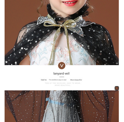 Pink Girls Rainbow Princess Costume Cape Set with Tiara Wand Gloves and Jewellery Sequin Star Tulle Cloak for Book Week and Dress Up