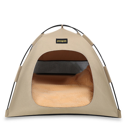 Medium Pet Tent for Cats & Dogs(Khaki) - Portable Comfort Shelter with Soft Cushion