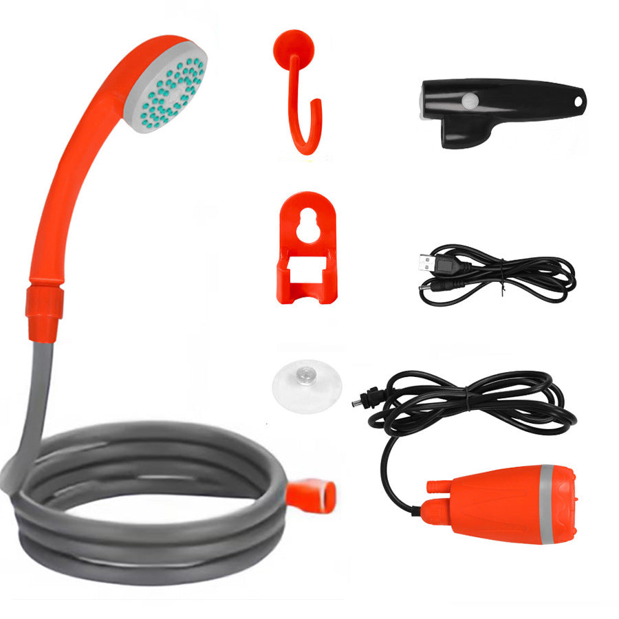 Orange USB Rechargeable Portable Shower Pump for Outdoors