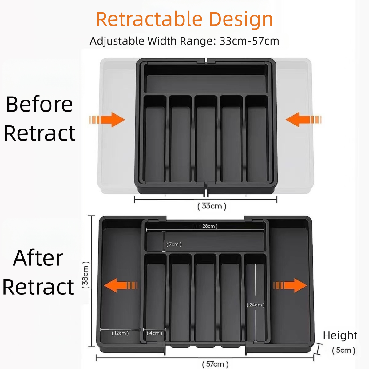 Black Adjustable Cutlery Tray (33-57cm)