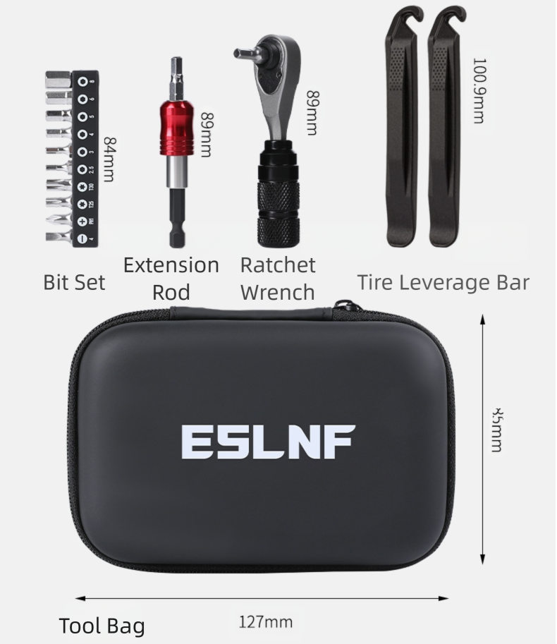 Compact Bicycle Ratchet Tool Kit With Tire Patch & Black Mini Pump