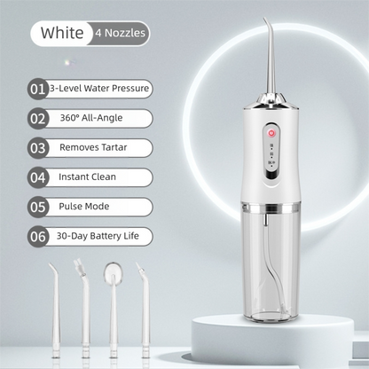 White Cordless Water Flosser, USB Rechargeable with 4 Tips