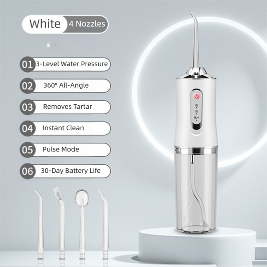 White Cordless Water Flosser, USB Rechargeable with 4 Tips