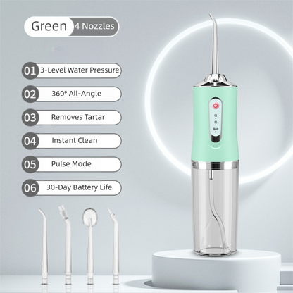 Green Cordless Water Flosser, USB Rechargeable with 4 Tips