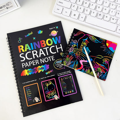 3-Pack DIY Rainbow Scratch Art Books Set - Neon Black Scratch Paper for Kids, Multi-Size (S, M, L) Creative Drawing & Fun