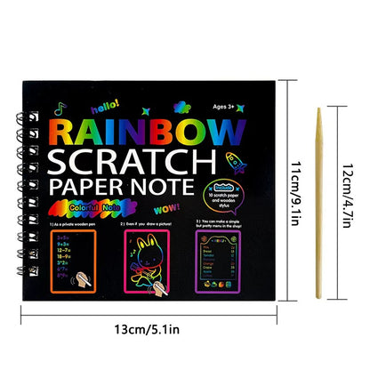 3-Pack DIY Rainbow Scratch Art Books Set - Neon Black Scratch Paper for Kids, Multi-Size (S, M, L) Creative Drawing & Fun