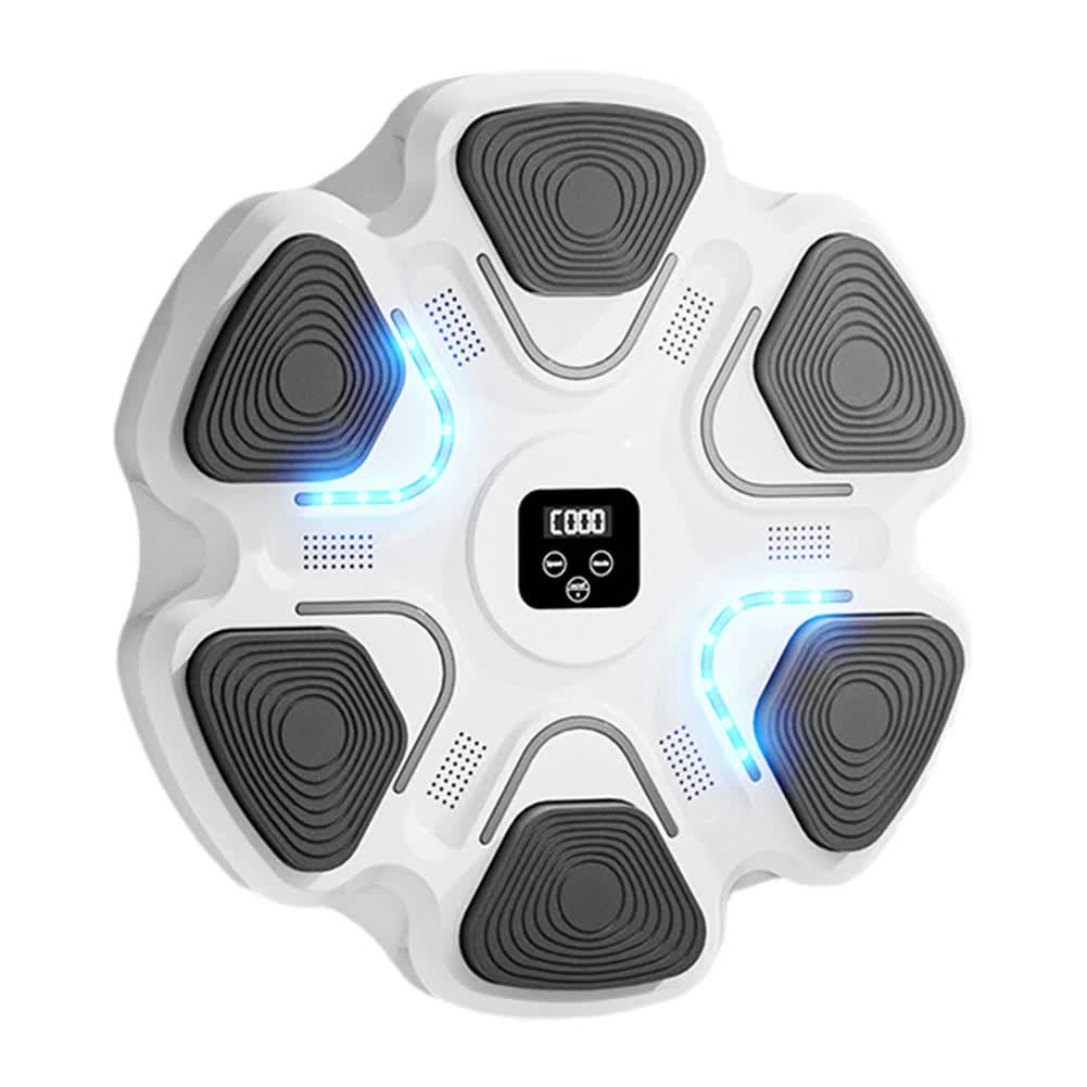 White 6-Target Sensor Smart Bluetooth Music Boxing Training Machine - Punch Counter, USB Rechargeable, Drill-Free Wall Punch Pad for Boxing Sport Agility Reaction