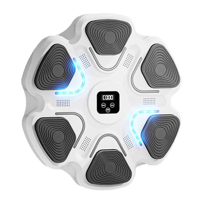 White 6-Target Sensor Smart Bluetooth Music Boxing Training Machine - Punch Counter, USB Rechargeable, Drill-Free Wall Punch Pad for Boxing Sport Agility Reaction