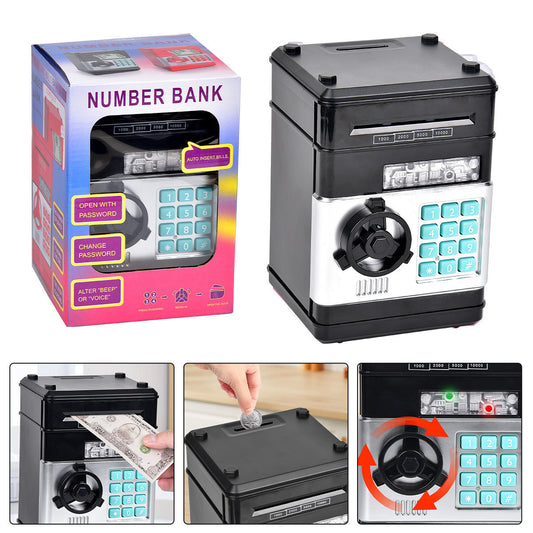 2-Piece Black Smart ATM Piggy Banks - Kids Electronic Money Safe with Password Lock & Auto-Roll in/out Feature