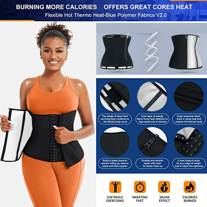 Silver Ion Sauna Waist Trainer for Women(Size S) - 2-in-1 Zipper and Hook/Eye Sweat-Wicking Sports Girdle, Postpartum Fitness Shapewear