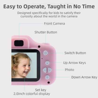 X2 Pink Single Lens Kids Carrot Bunny Digital Camera - Multi-Functions With 20MP Interpolation, Photo & Multiple Filters, 1080P Video and Game