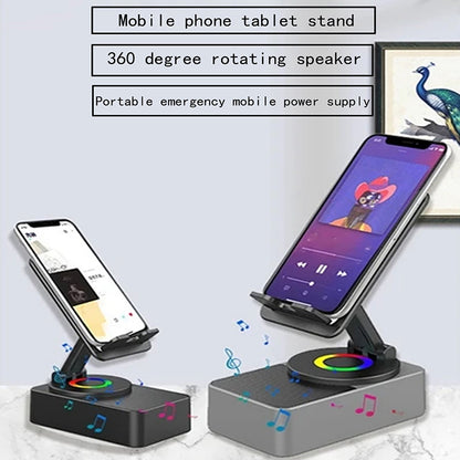 Grey 2-in-1 Foldable Phone Stand with Bluetooth Speaker & RGB Lights