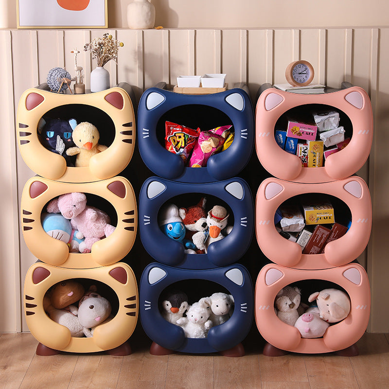 Pink Cute Cat-Themed Stackable Storage Bin - Multi-purpose Pet Bed & Toy Organizer