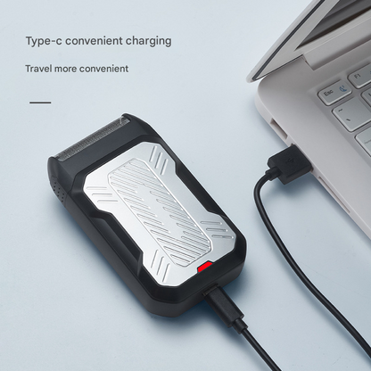 Black Rechargeable Electric Shaver for Men - Wet/Dry Reciprocating Razor with Pop-up Trimmer & Type-C Fast Charge