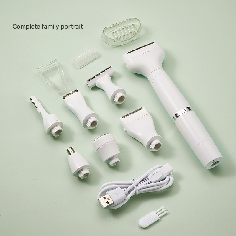 Black 7-in-1 Multifunctional Electric Shaver for Women - USB Rechargeable Painless Hair Removal Epilator with Washable Heads for Face, Body & Eyebrows